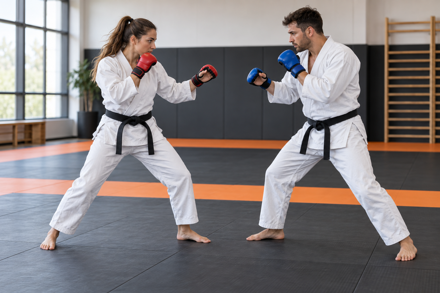 Zwei Erwachsene beim Ju-Jutsu Fighting